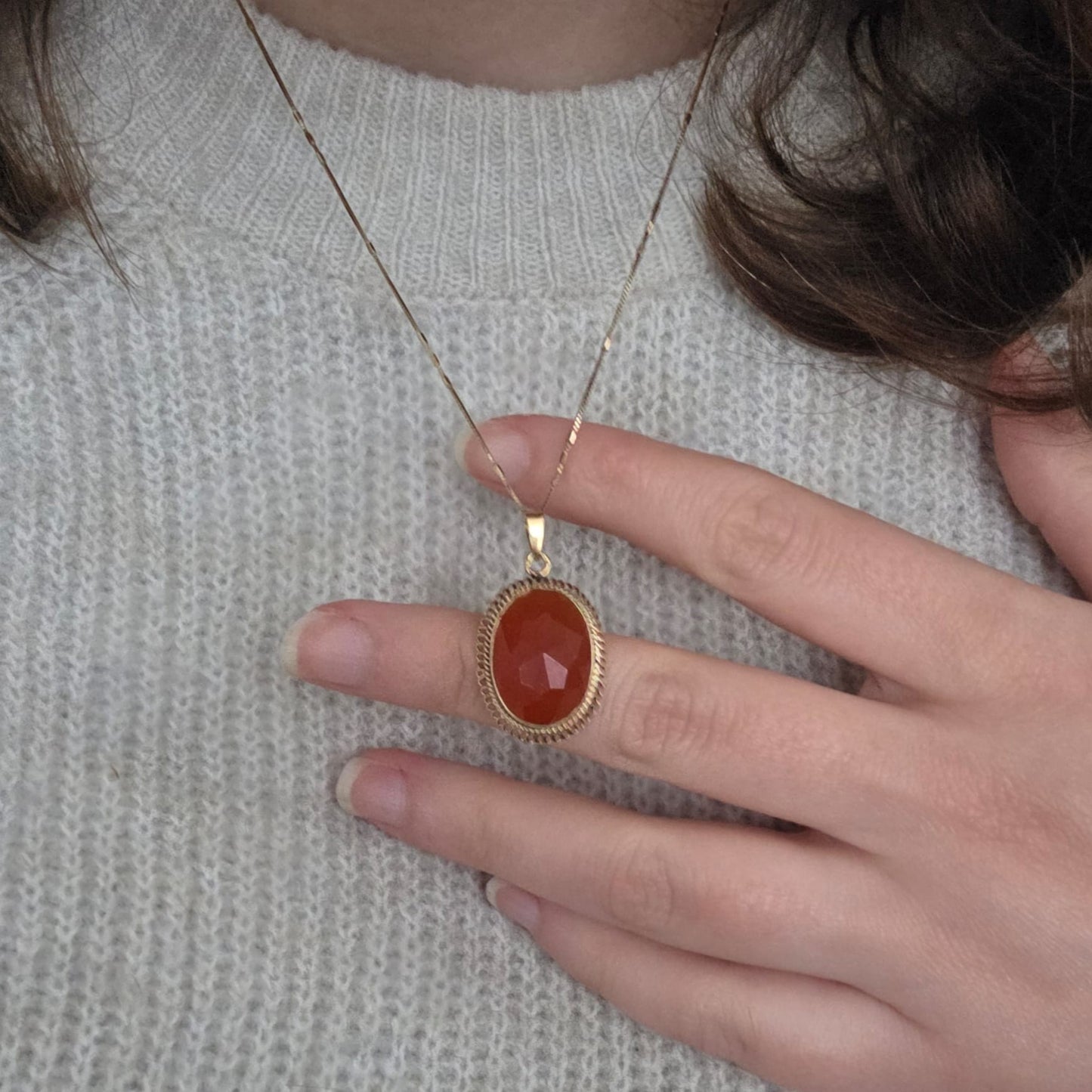 Vintage 14k gouden hanger met carneool