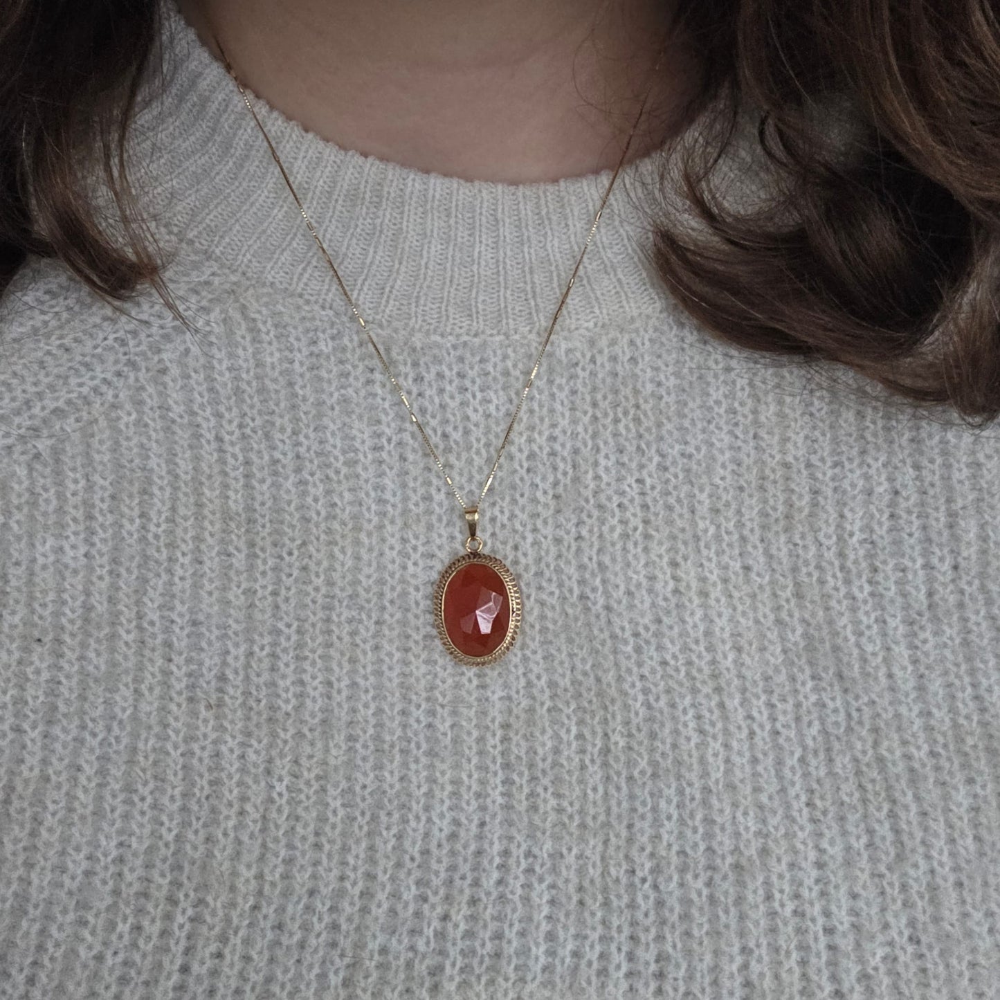 Vintage 14k gouden hanger met carneool