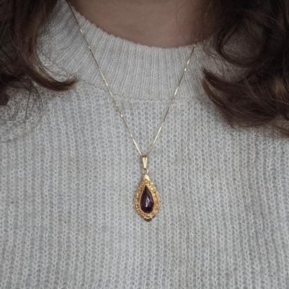 Vintage 14k gouden hanger met granaat