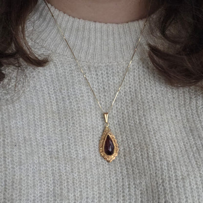 Vintage 14k gouden hanger met granaat