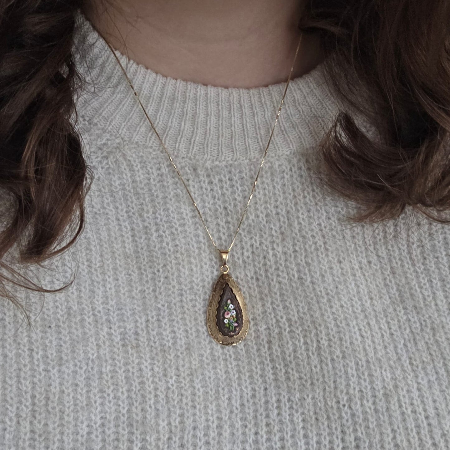 Antieke 14k gouden hanger met goudsteen en micromozaïek