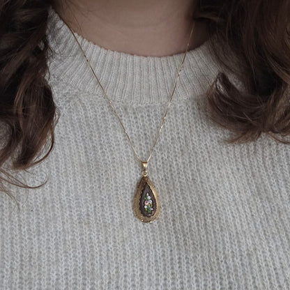 Antieke 14k gouden hanger met goudsteen en micromozaïek