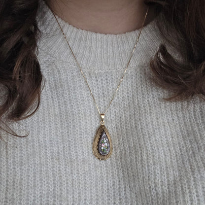 Antieke 14k gouden hanger met goudsteen en micromozaïek