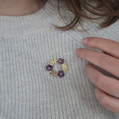 Vintage 14k gouden broche met amethist en parel