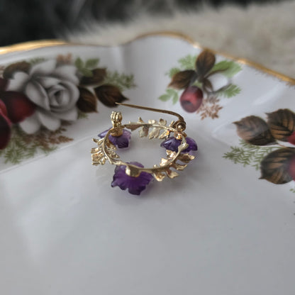 Vintage 14k gouden broche met amethist en parel