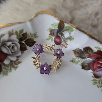 Vintage 14k gouden broche met amethist en parel