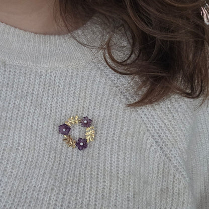 Vintage 14k gouden broche met amethist en parel