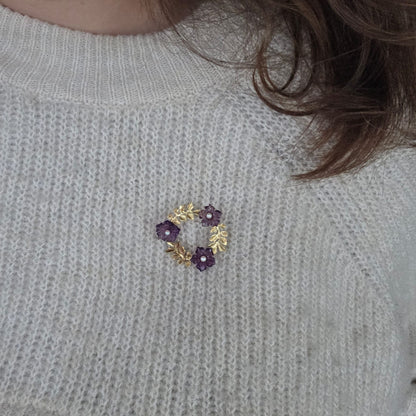 Vintage 14k gouden broche met amethist en parel
