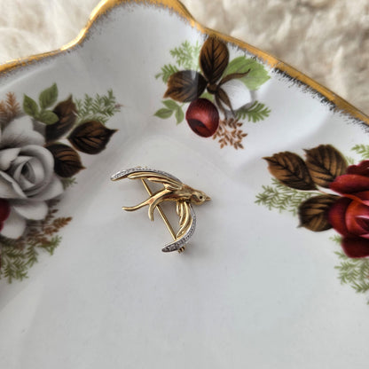 Vintage 14k gouden broche met diamant zwaluw