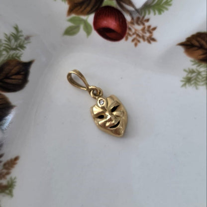 Vintage 18k gouden hanger met diamant masker