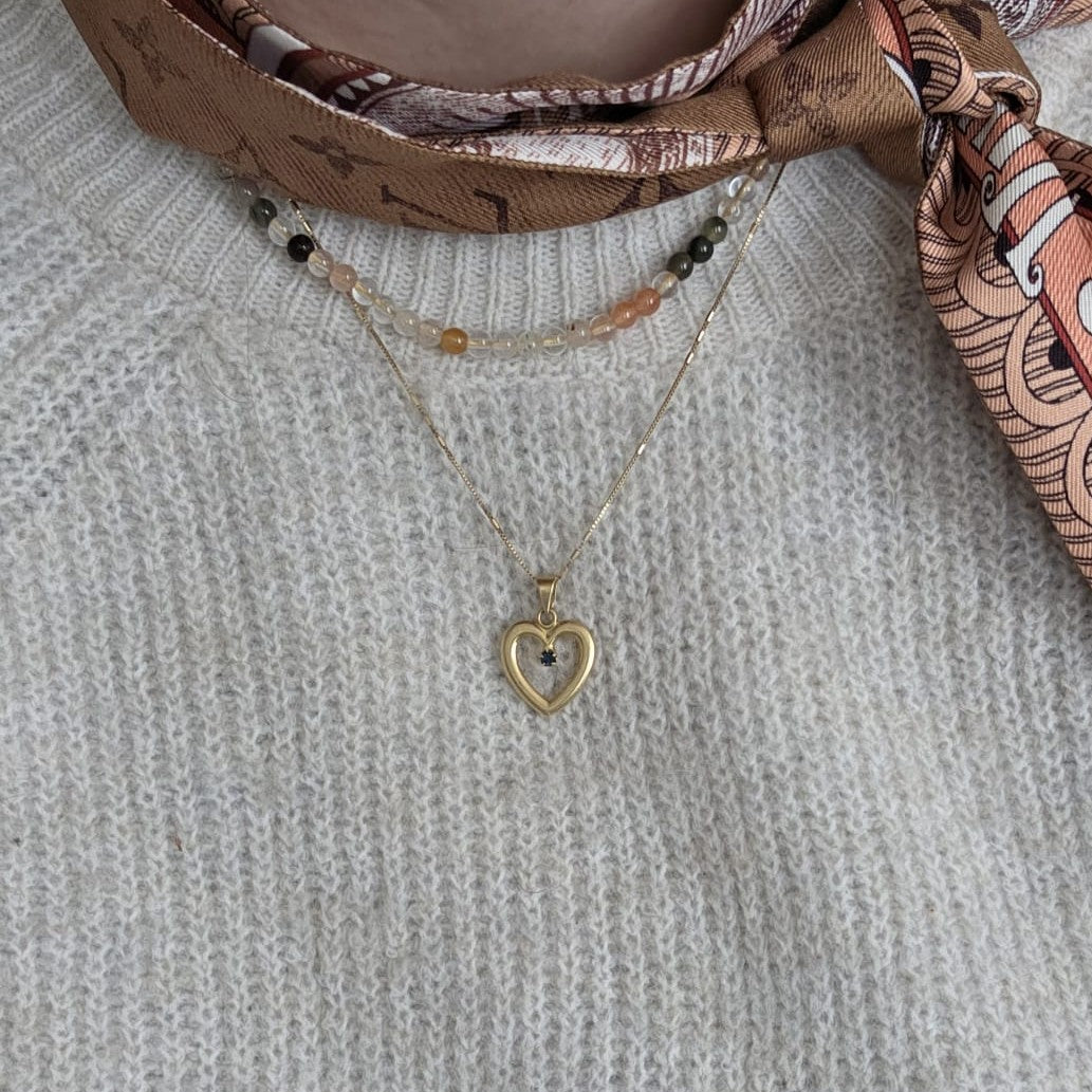 Vintage 18k gouden hanger hart saffier