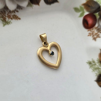 Vintage 18k gouden hanger hart saffier