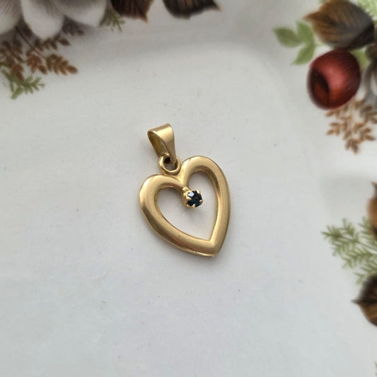 Vintage 18k gouden hanger hart saffier