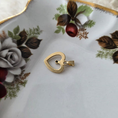 Vintage 18k gouden hanger hart saffier