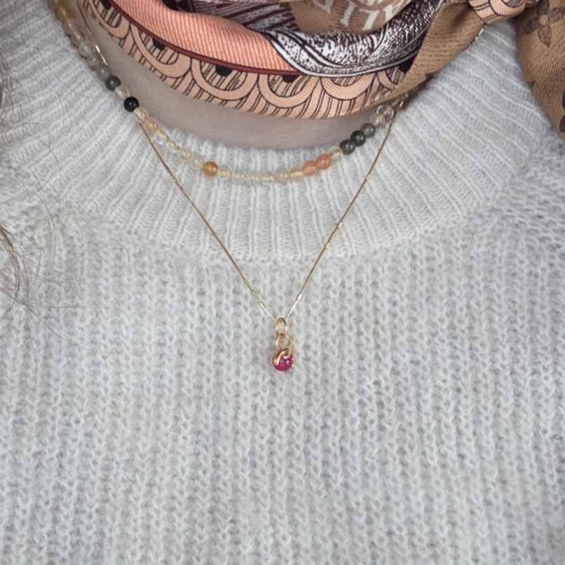 Vintage 18k gouden hanger roze granaat