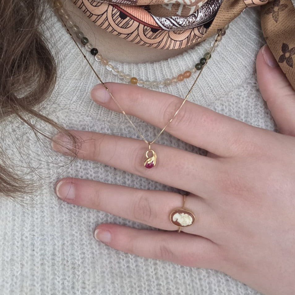 Vintage 18k gouden hanger roze granaat