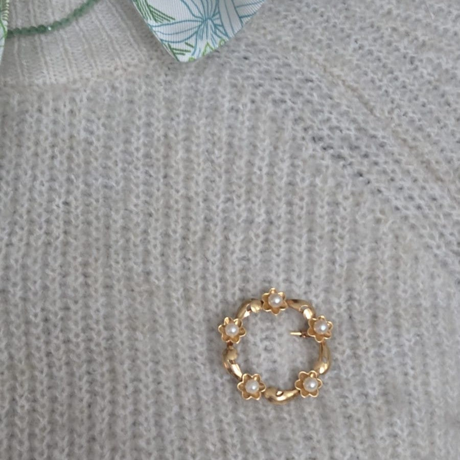 Vintage 18k gouden broche met parels
