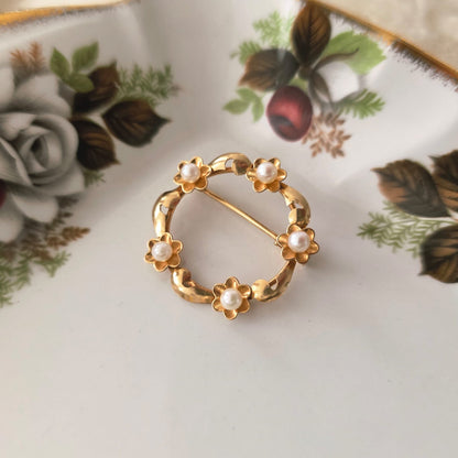 Vintage 18k gouden broche met parels