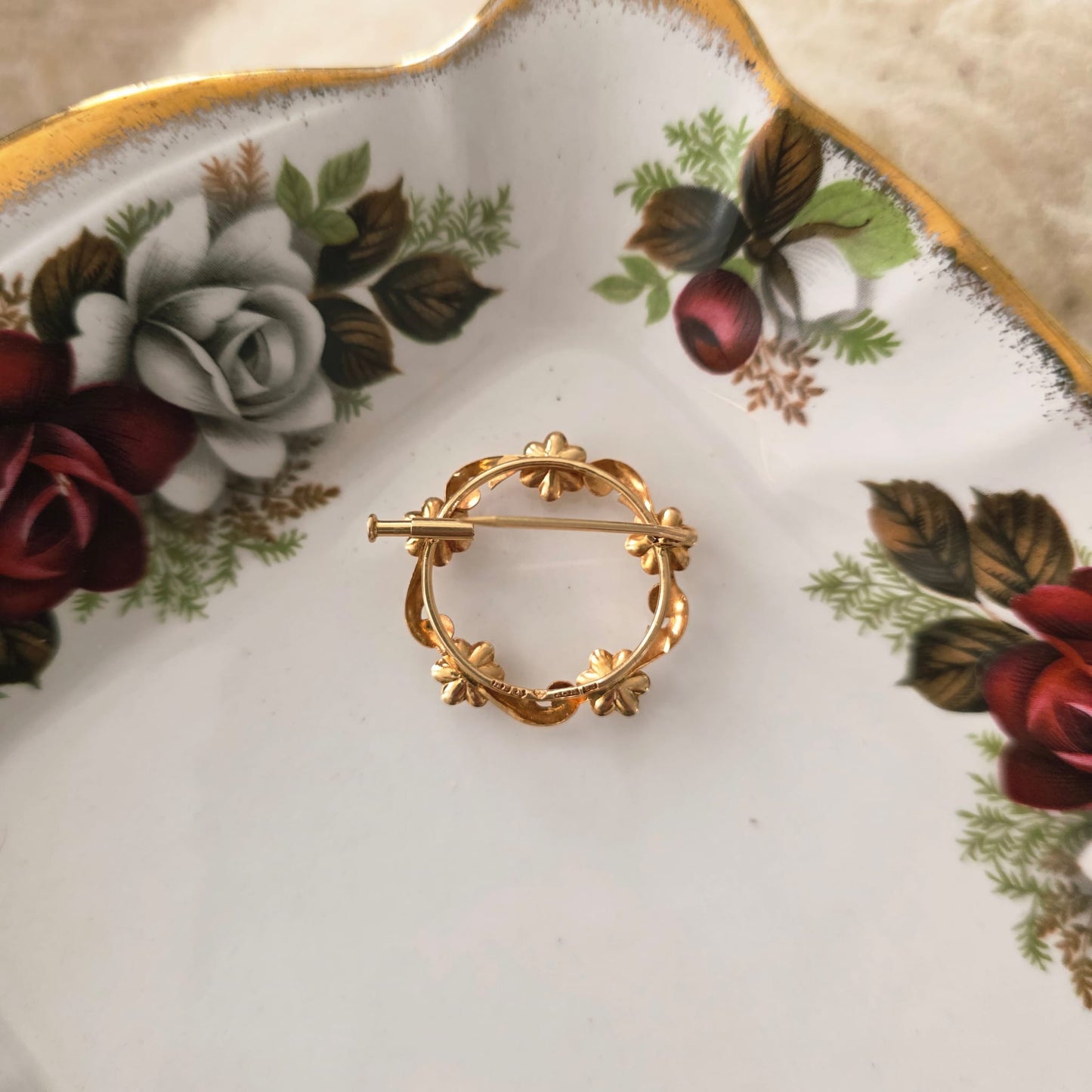 Vintage 18k gouden broche met parels