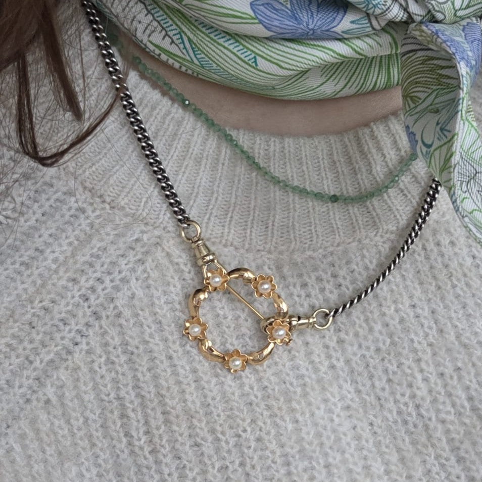 Vintage 18k gouden broche met parels