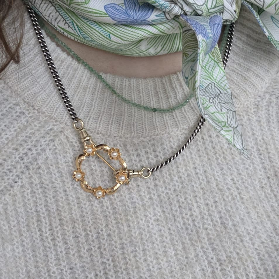 Vintage 18k gouden broche met parels