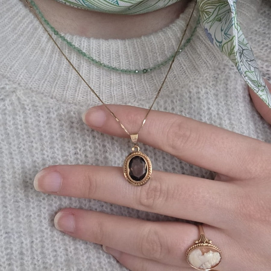 Vintage 18k gouden hanger rookkwarts