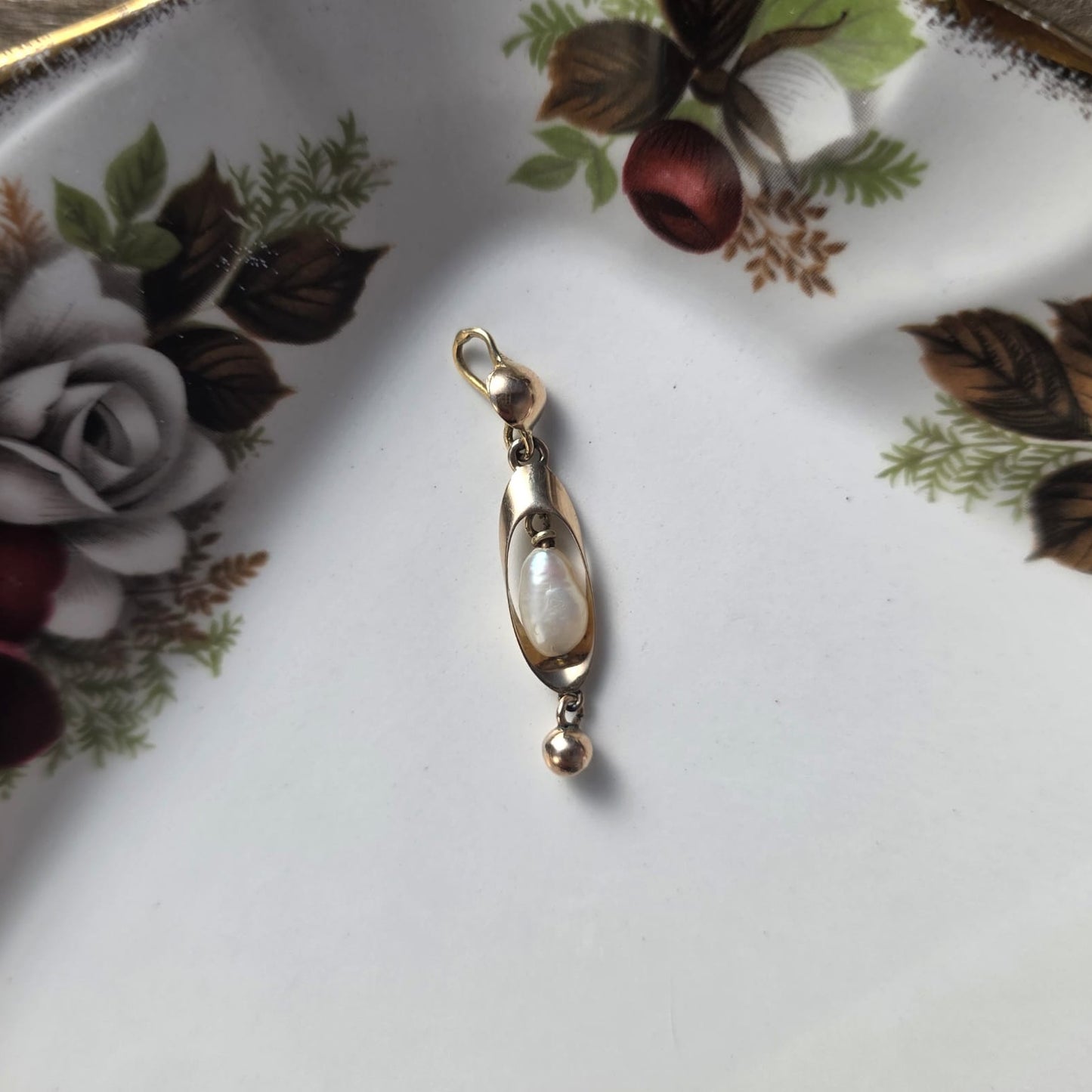 Vintage 14k gouden hanger parel
