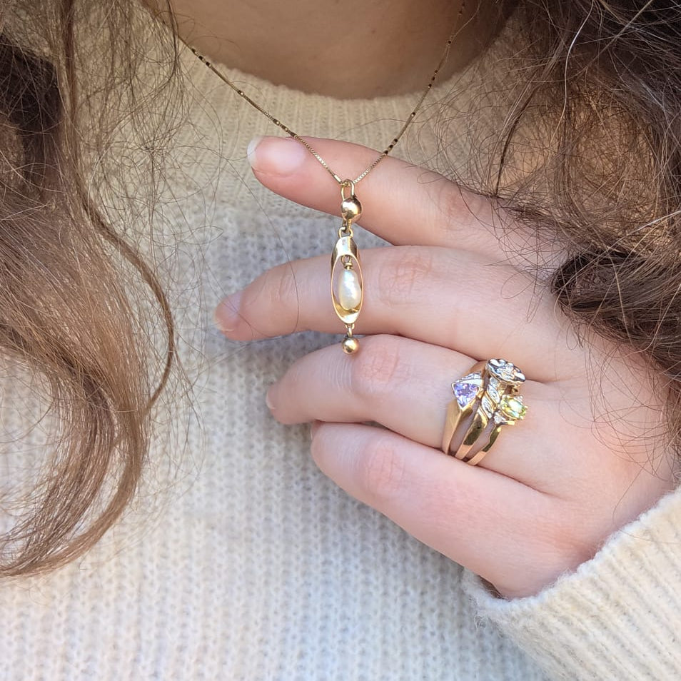 Vintage 14k gouden hanger parel