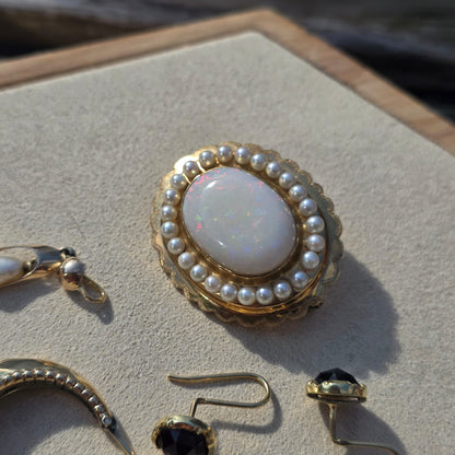Vintage 14k gouden broche opaal en zaadparels