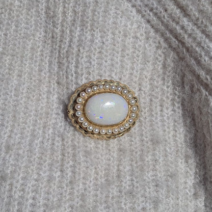 Vintage 14k gouden broche opaal en zaadparels