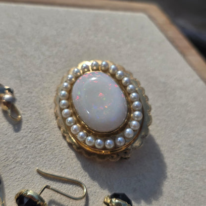 Vintage 14k gouden broche opaal en zaadparels