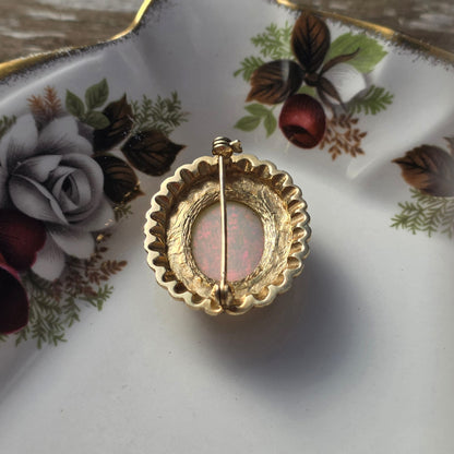 Vintage 14k gouden broche opaal en zaadparels