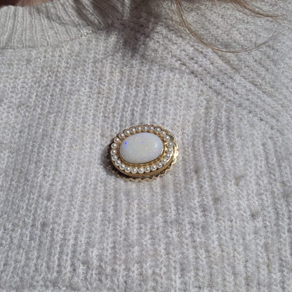 Vintage 14k gouden broche opaal en zaadparels