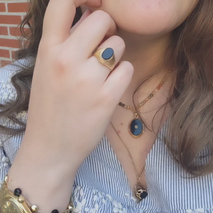 Vintage 18k gouden zegelring met onyx