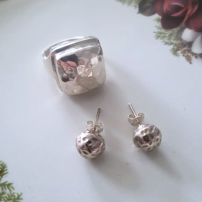 Barse Zilver Gehamerde Ring