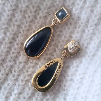 Barse Brons en Zilver Oorhangers Drup Blauwe Agaat