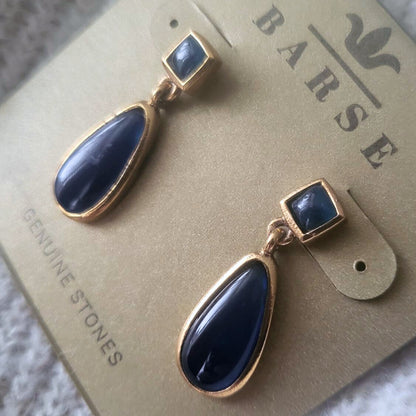 Barse Brons en Zilver Oorhangers Drup Blauwe Agaat