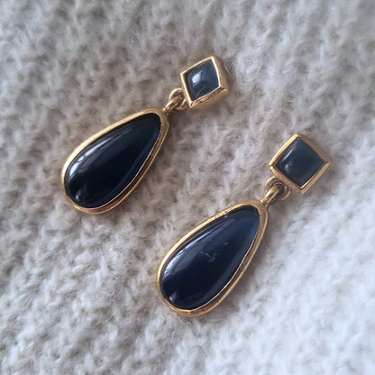 Barse Brons en Zilver Oorhangers Drup Blauwe Agaat