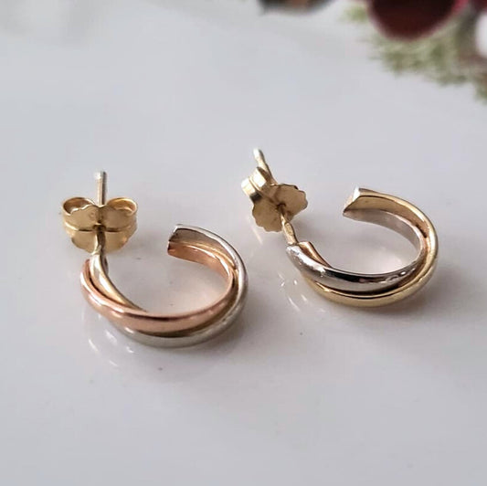 Vintage 14k gouden oorstekers tricolor