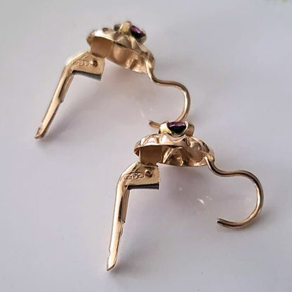 Vintage 14k gouden roze bloem dormeuse