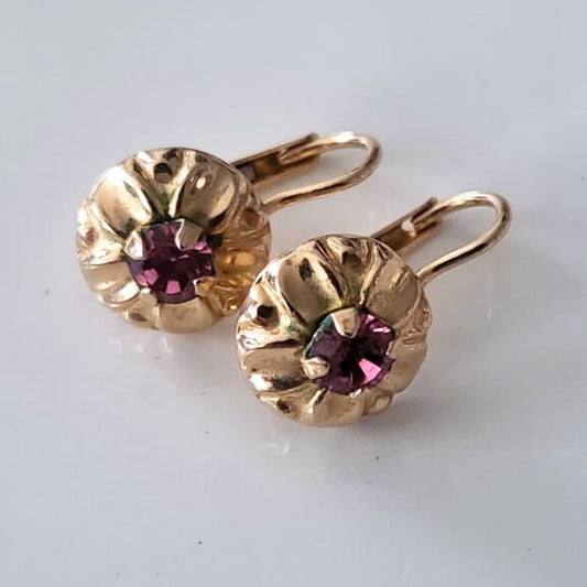 Vintage 14k gouden roze bloem dormeuse