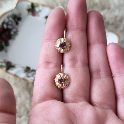 Vintage 14k gouden roze bloem dormeuse
