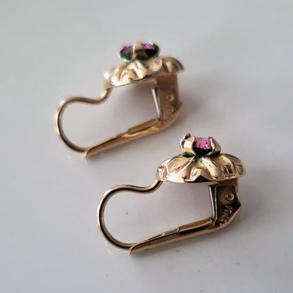 Vintage 14k gouden roze bloem dormeuse
