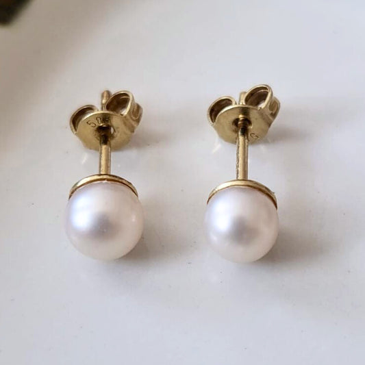 Vintage 14k gouden oorstekers parel