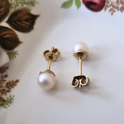 Vintage 14k gouden oorstekers parel