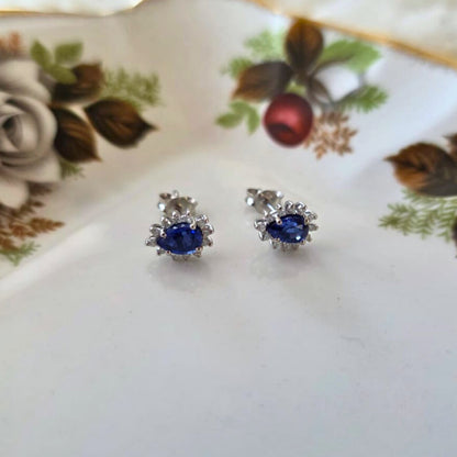 Pre-owned 14k wit gouden oorstekers zirkonia en diamant