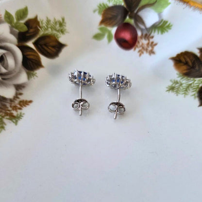 Pre-owned 14k wit gouden oorstekers zirkonia en diamant