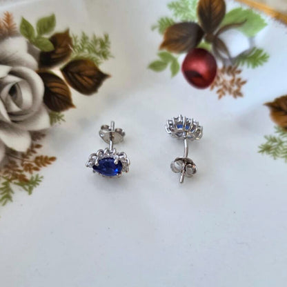 Pre-owned 14k wit gouden oorstekers zirkonia en diamant