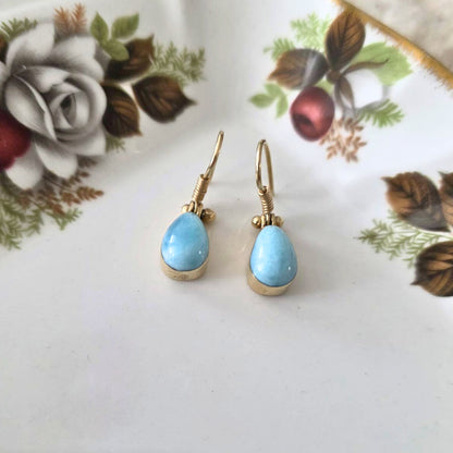 Vintage 14k gold larimar earrings