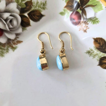 Vintage 14k gold larimar earrings